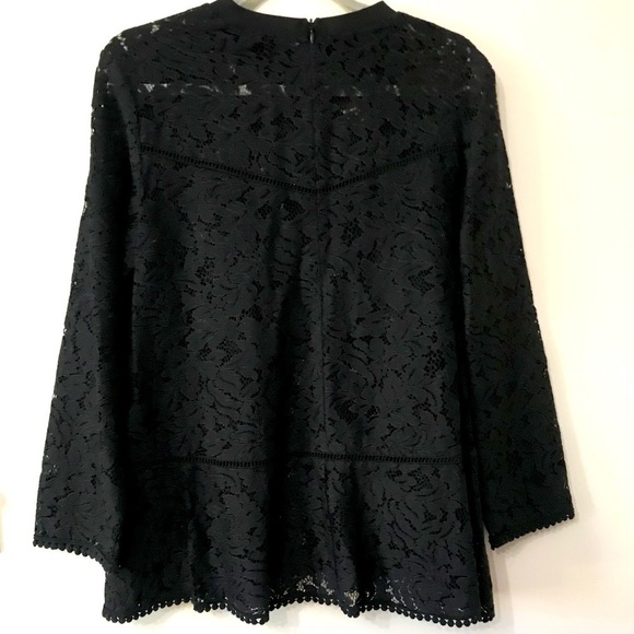 Zara Black Lace All Over High Neck Long Sleeve Top Blouse - Picture 2 of 8